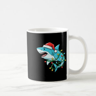 Christmas Shark Santa Hat Wrapped In Lights Funny Coffee Mug
