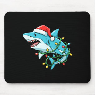 Christmas Shark Santa Hat Wrapped In Lights Funny Mouse Pad