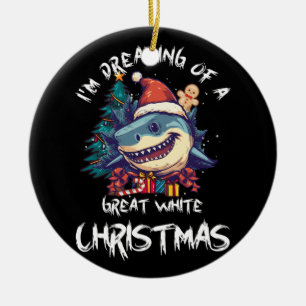 Christmas Shark Santa Hat Xmas Santa Jaws Funny Sh Ceramic Ornament