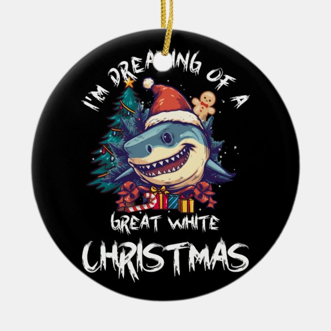 Christmas Shark Santa Hat Xmas Santa Jaws Funny Sh Ceramic Ornament (Front)