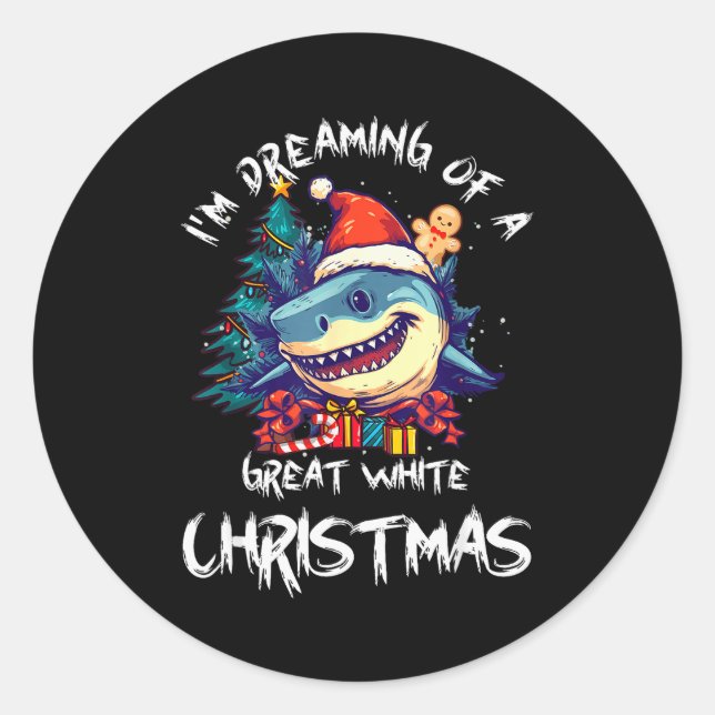 Christmas Shark Santa Hat Xmas Santa Jaws Funny Sh Classic Round Sticker (Front)