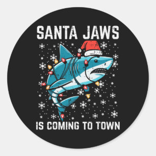 Christmas Shark Santa Jaws Xmas Men Boys Kids Yout Classic Round Sticker