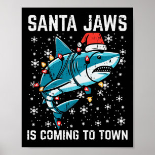 Christmas Shark Santa Jaws Xmas Men Boys Kids Yout Poster