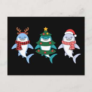 Christmas Shark Santa Reindeer Tree Xmas Holiday Postcard