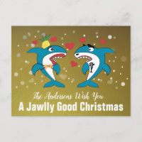 Christmas Sharks Gold Personalised Typography