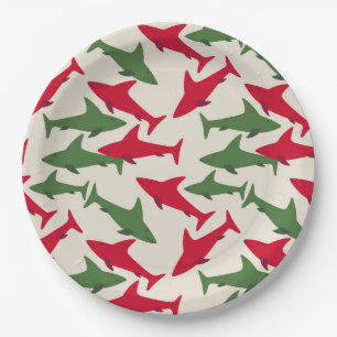 Christmas Sharks Paper Plate