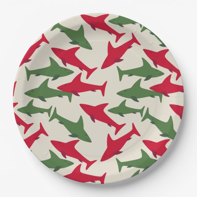 Christmas Sharks Paper Plate (Front)