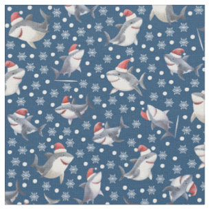 Christmas Sharks & Snowflakes on Dark Blue Fabric