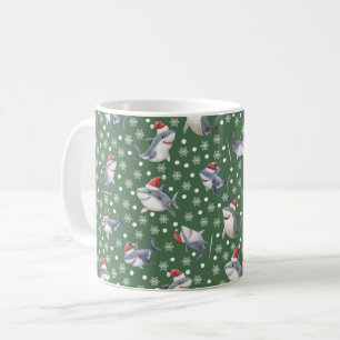 Christmas Sharks & Snowflakes on Green Coffee Mug