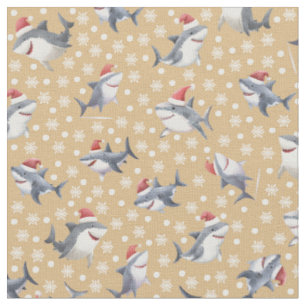 Christmas Sharks & Snowflakes on Light Orange Fabric