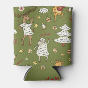 Christmas Sheep: Animal Vintage Illustration. Can Cooler