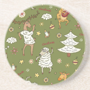 Christmas Sheep: Animal Vintage Illustration. Coaster