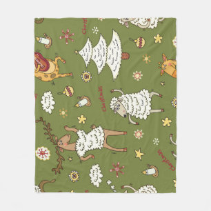 Christmas Sheep: Animal Vintage Illustration. Fleece Blanket