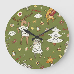 Christmas Sheep: Animal Vintage Illustration. Large Clock