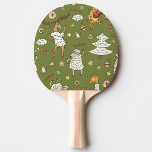 Christmas Sheep: Animal Vintage Illustration. Ping Pong Paddle
