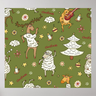 Christmas Sheep: Animal Vintage Illustration. Poster