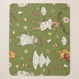 Christmas Sheep: Animal Vintage Illustration. Sherpa Blanket