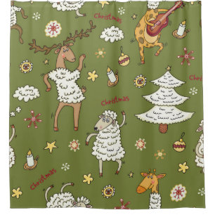 Christmas Sheep: Animal Vintage Illustration. Shower Curtain