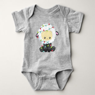 Christmas Sheep, Christmas Lights, Cute Sheep Baby Bodysuit