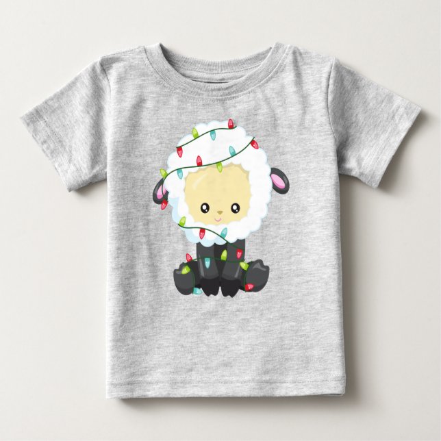 Christmas Sheep, Christmas Lights, Cute Sheep Baby T-Shirt (Front)