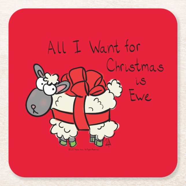 Christmas Sheep Kids Cartoon Square Paper Coaster (Front)