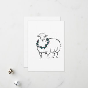 Christmas Sheep with Holly Holiday Card
