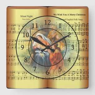 Christmas Sheet Music ~ The Holy Family ~ Angel ~ Square Wall Clock
