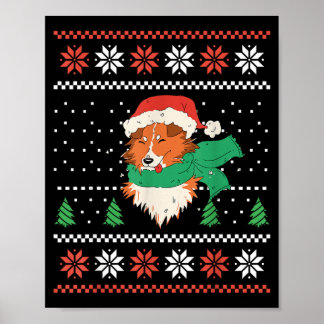 Christmas Sheltie Dog With Santa Hat Cute Xmas Poster