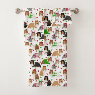 Christmas Sheltie Shetland Sheepdog Bath Towel Set