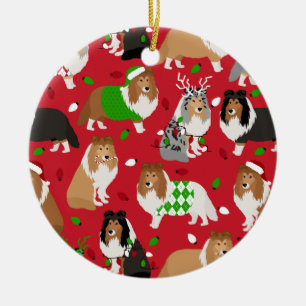 Christmas Sheltie Shetland Sheepdog Ceramic Ornament