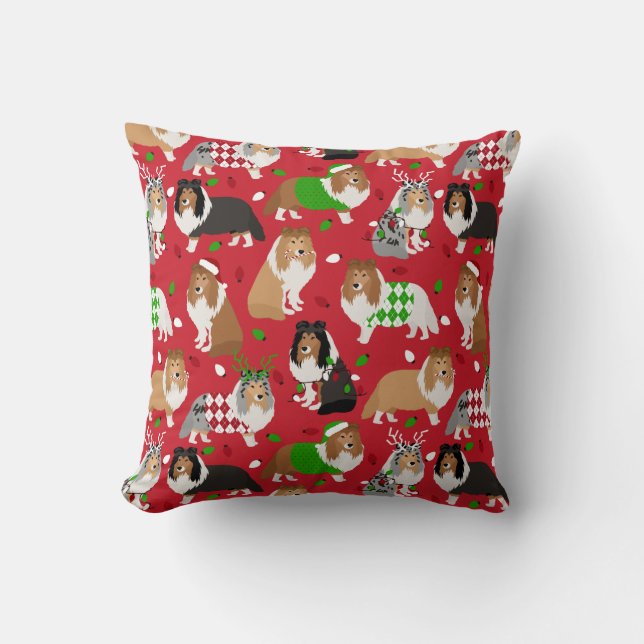 Christmas Sheltie Shetland Sheepdog Cushion (Front)