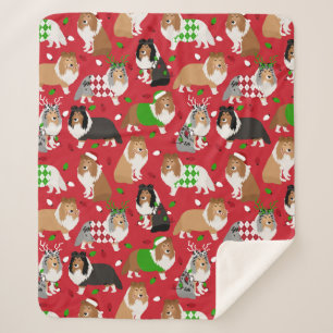Christmas Sheltie Shetland Sheepdog Sherpa Blanket