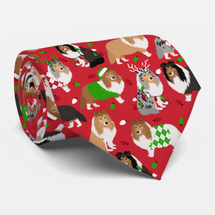 Christmas Sheltie Shetland Sheepdog Tie