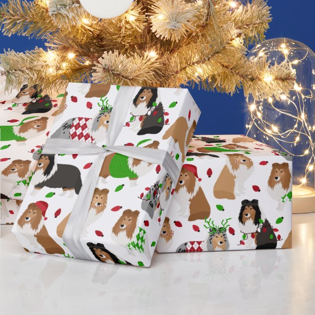 Christmas Sheltie Shetland Sheepdog Wrapping Paper (Holidays)