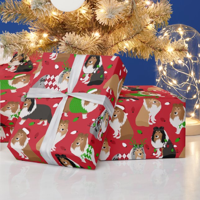 Christmas Sheltie Shetland Sheepdog Wrapping Paper (Holidays)