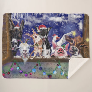 Christmas Sherpa Blanket Funny Farm Animal Party