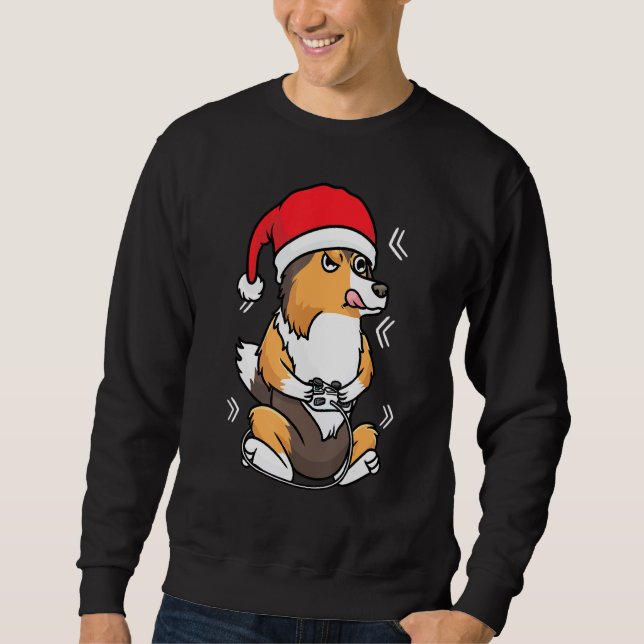 Christmas Shetland Sheepdog Sheltie Dog Gamer Vide Sweatshirt (Front)