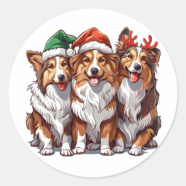 Christmas Shetland Sheepdogs Classic Round Sticker (Front)
