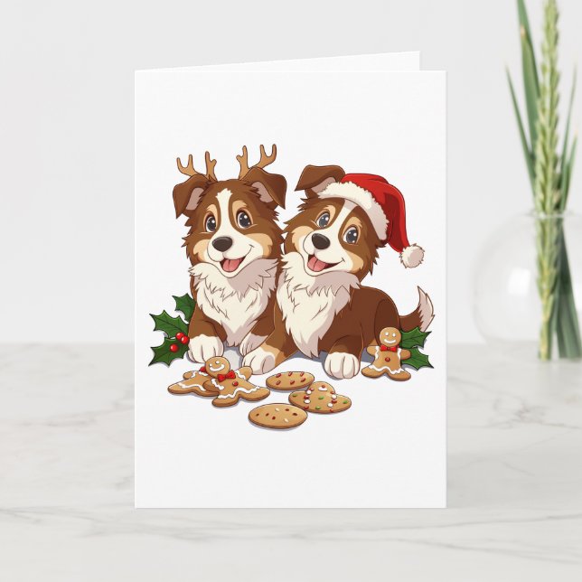 Christmas Shetland Sheepdogs Holiday Card (Front)