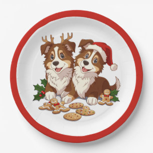 Christmas Shetland Sheepdogs Paper Plate