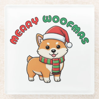 Christmas Shiba Inu Coaster: Merry Woofmas Glass Coaster