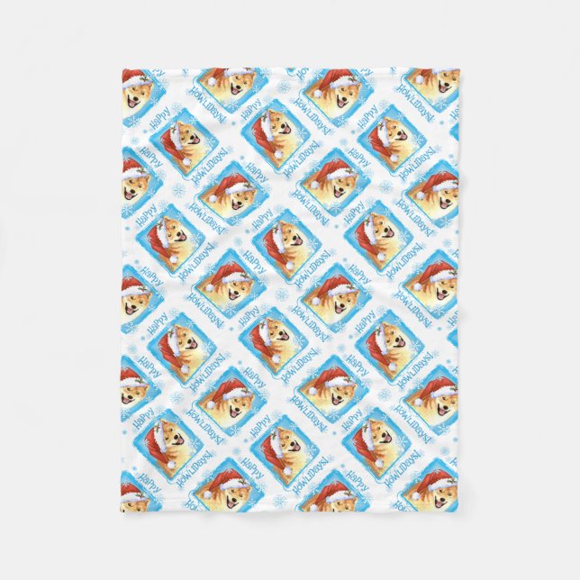 Christmas Shiba Inu Fleece Blanket (Front)