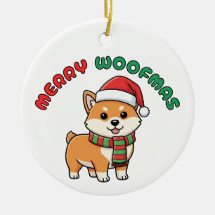 Christmas Shiba Inu Ornament: Merry Woofmas Ceramic Ornament