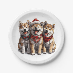 Christmas Shiba Inu Santa Dogs Paper Plate
