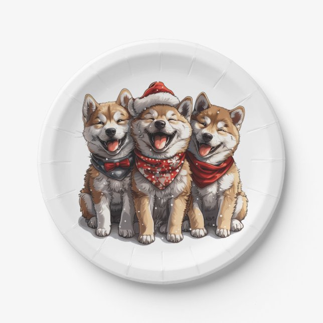Christmas Shiba Inu Santa Dogs Paper Plate (Front)