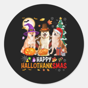 Christmas Shiba Inu Santa Halloween Happy Hallotha Classic Round Sticker