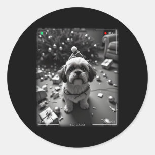 Christmas Shih Tzu Caught On Camera  Classic Round Sticker
