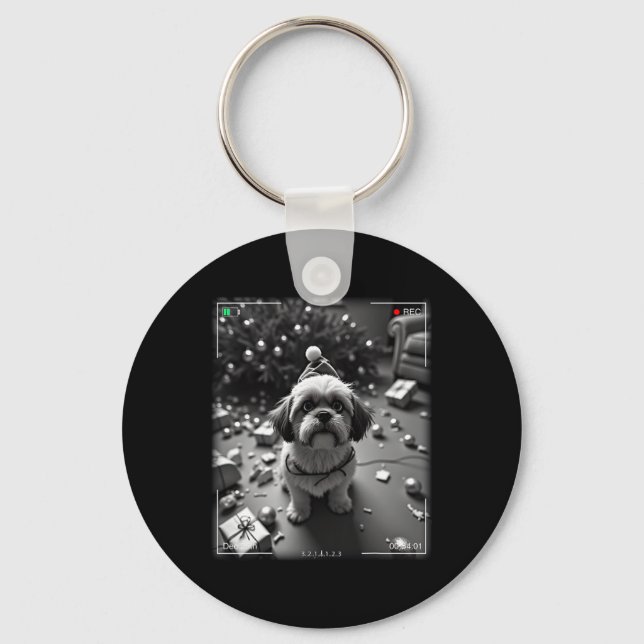 Christmas Shih Tzu Caught On Camera  Key Ring (Front)