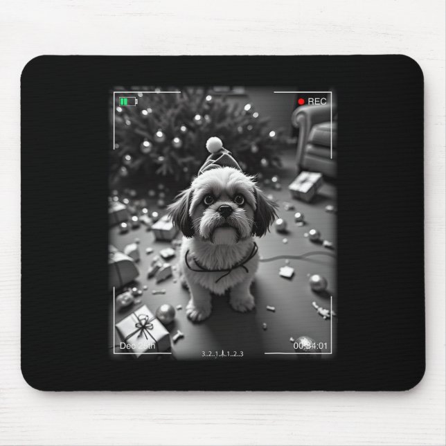 Christmas Shih Tzu Caught On Camera  Mouse Pad (Front)