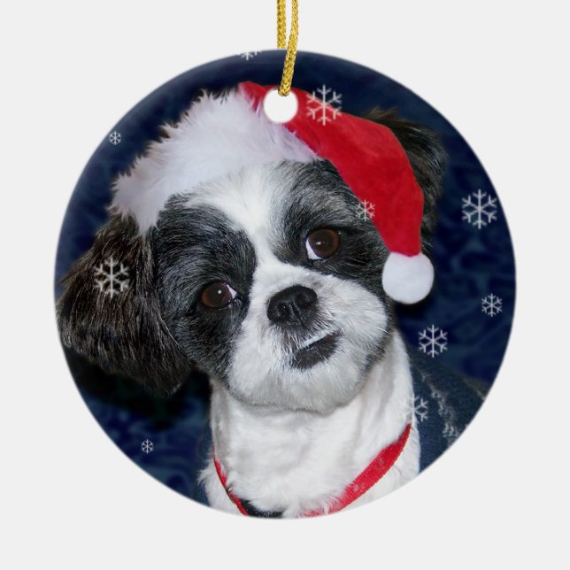 Christmas Shih Tzu Dog Ceramic Ornament (Front)